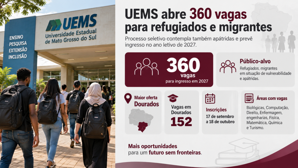 UEMS abre 360 vagas para refugiados, migrantes e apátridas, 152 em Dourados