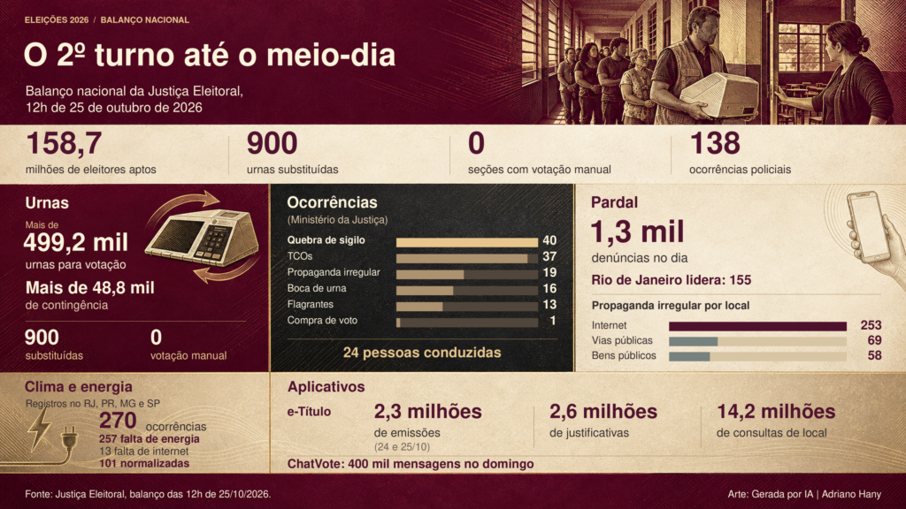 Justiça Eleitoral troca 900 urnas eletrônicas e registra 138 ocorrências no 2º turno